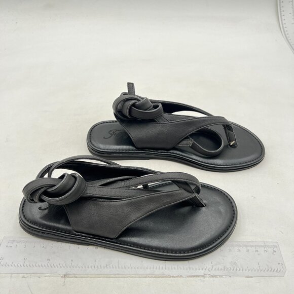 FOWT Women Split Round Toe Sandals Lace up Strappy Flats Flip Flop Shoes Black - Picture 4 of 7